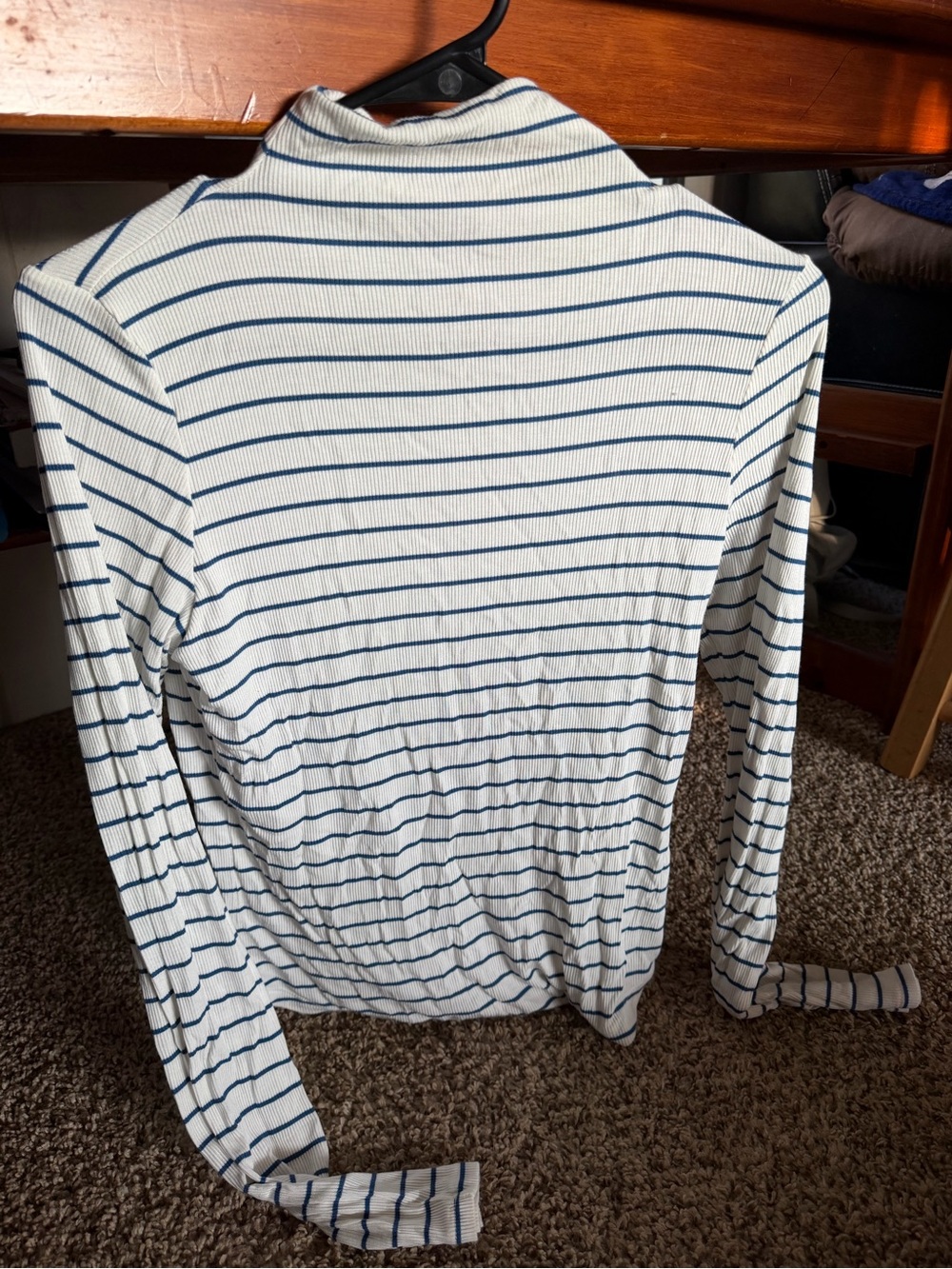 American Eagle Outfitters Cream and Blue Striped Ribbed Turtleneck